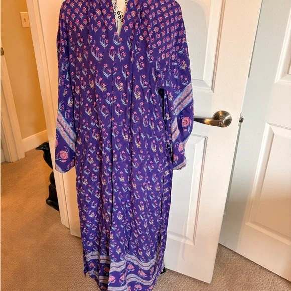 Spell Purple Floral Maxi Kimono with Pink & Light Blue Accents EC - Picture 1 of 8